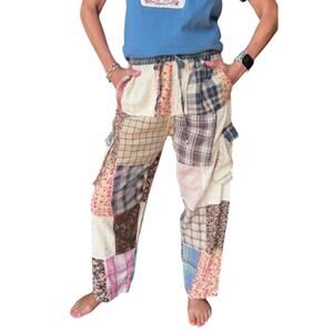 Young Threads Floral Plaid Patchwork Cargo Pants XL NWT - Cottage Boho